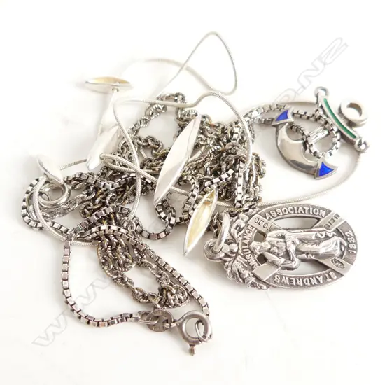 3 STG SILVER PENDANTS ON STG CHAINS 26 GRAMS