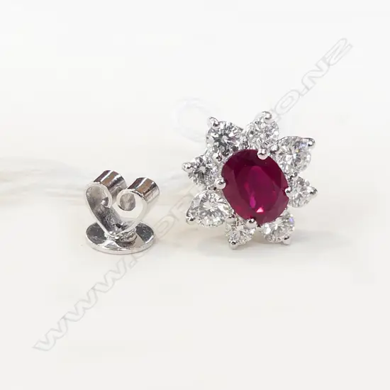 SINGLE 18CT WHITE GOLD RUBY AND DIAMOND EARRING (2 white gold butterflies)