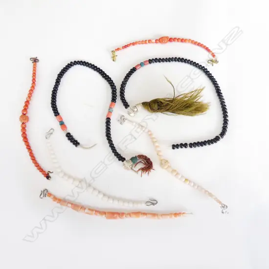 7 VINTAGE RED CORAL ETC BRACELETS some fittings required