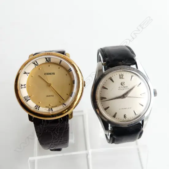 2 GENT'S WATCHES: vintage CYMA 'navy star. CYMAFLEX' running + dress watch 'EBES' not running