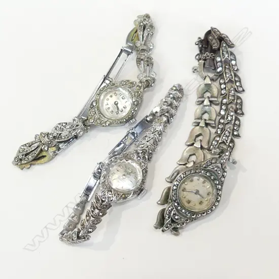 3 VINTAGE LADIES MARCASITE WATCHES, AS IS