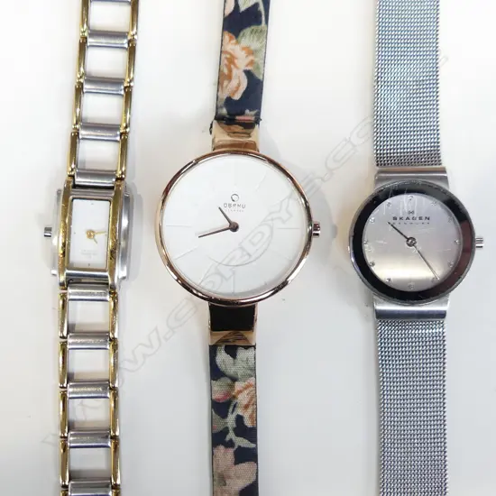 3 LADIES DANISH WATCHES, OBAHU & 2 SKAGEN, NEW BATTERIES