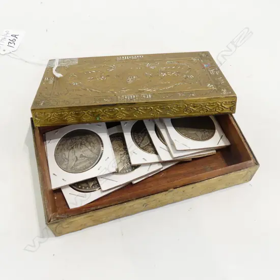 9 'E PLURIBUS UNUM' AMERICAN SILVER COINS IN GP ORIENTAL BOX W.150mm