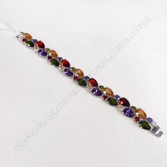 SILVER PLATED DOUBLE ROW MULTI GEM SET BRACELET 