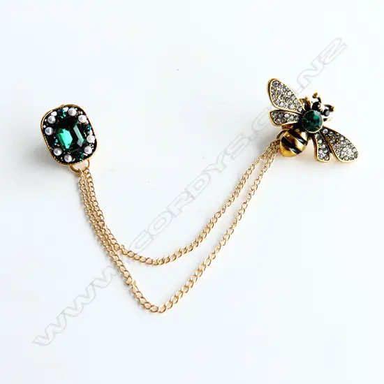 GOLD GILD & COLOURED STONE 2 PC BEE & FLOWER PIN