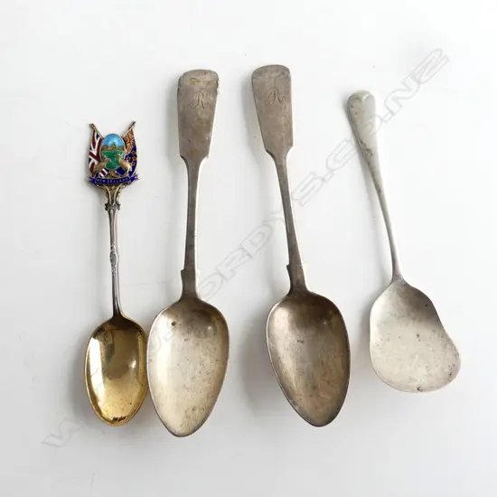 NZ S/SILVER SOV SPOON & 3 OTHER S/SILVER SPOONS 43GRMS