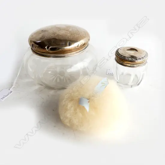 2 S/SILVER TOPPED DRESSINGTABLE JARS  SILVER WEIGHT42GRMS