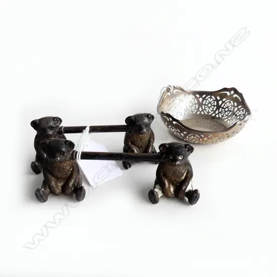 PR S/SILVER BEAR CARVER RESTS   & S/SILVER BON BON DISH TOTAL WIEGHT 54GRMS