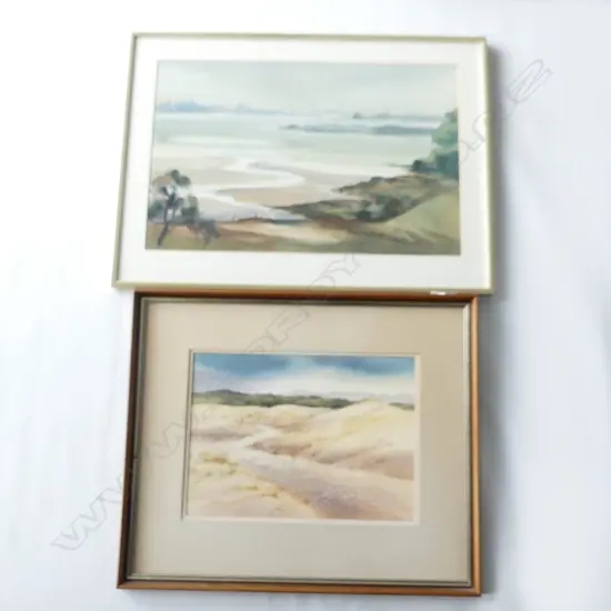 2 WATERCOLOURS; MARGOT MOUNTSIN, SCENE, SIGNED (520 X 335mm) & JEAN BOULTON, DUNES, SIGNED (350 X 250mm)