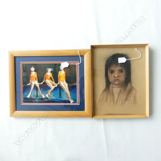 GYMNASTS RESTING, WATERCOLOUR, UNSIGNED (260 X 190mm) & A.THOMSON, PORTRAIT, PASTEL, SIGNED '67, 320 X 245mm