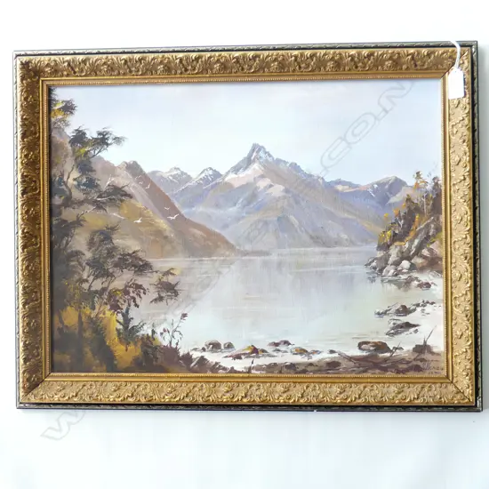 CHARLES MCKENZIE 'EARLY MORNING LIGHT ON WALTER PEAK' OIL ON BOARD 1974 360x490mm