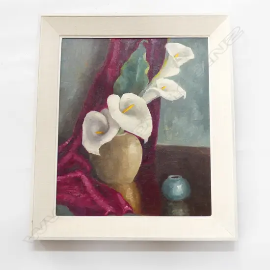 STILL LIFE LILIES, OIL ON BOARD, ARTIST UNKNOWN, 475 X 400mm
