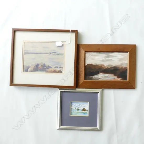 3 SM SCENIC PAINTINGS, 2 OILS ON BOARD, SIGNED (215X145mm, 90X70mm) & WATERCOLOUR, UNSIGNED (210 X 150mm)