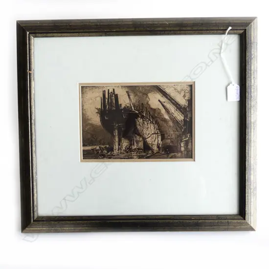 FRANK BRANGWYN PRINT 'BREAKING UP OF THE DUNCAN, 1912' 150x220mm