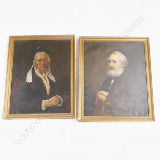 PR VICTORIAN OIL PORTRAIT PAINTINGS OF HUGH & ADA OWEN 770 x 640mm gilt framed family details verso