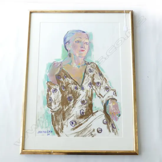 JAN NIGRO (NZ 1920-2012) PORTRAIT OF FREDA STARK  PASTEL ON PAPER SIGNED & DATED 1991 790x560mm