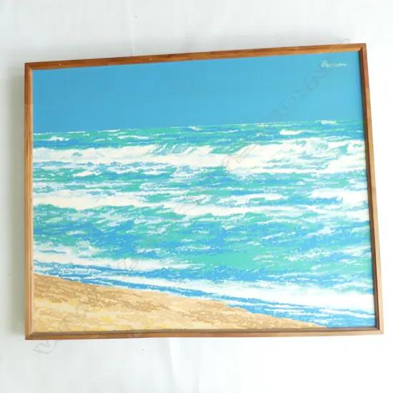 CHRIS PEARSON, BEACH SCENE, ACRYLIC ON BOARD, SIGNED, 755 X 600mm