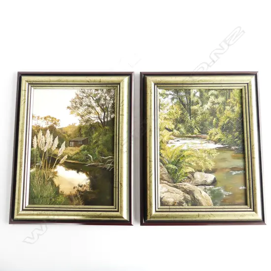 2 JUDITH MORETON OILS ON BOARD 'PAMPAS' & 'WAIPAUA RIVER' SIGNED 98, 270 X 190mm