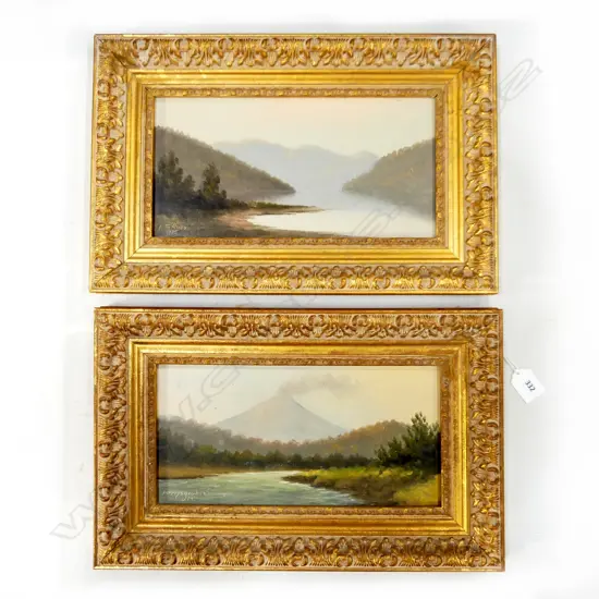 PR J. R. MAYCLAIR COLONIAL LANDSCAPE OILS; MT. NGAURUHOE & LAKE TE ANAU 145x295mm