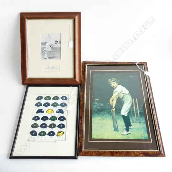 PEARS PRINT + 'CRICKET CAPS OF FAMOUS TEAMS' 250 X 180mm & SIGNED PHOTO ALEC BEDSER ENG. CRICKET REP 1946-55 140 X 100mm