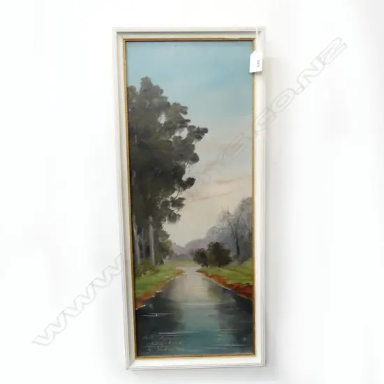 PAUL WREN 'ON THE AVON CHRISTCHURCH' OIL ON BOARD 575x220mm