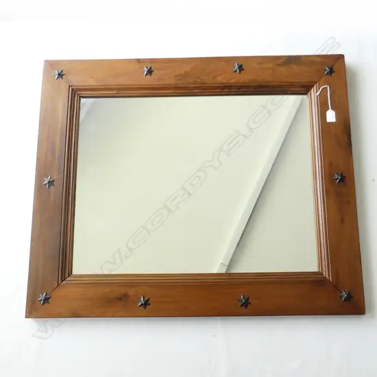 LGE HARDWOOD FRAMED MIRROR W BRASS STAR STUDDED DETAIL 910 x 760mm