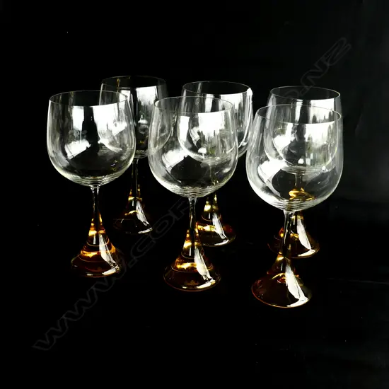 SET OF 6 ROSENTHAL STUDIO WINE GLASSES WITH AMBER BASES H. 185mm  