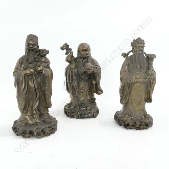 3 CHINESE BRASS WISEMEN FIGURES H.180mm