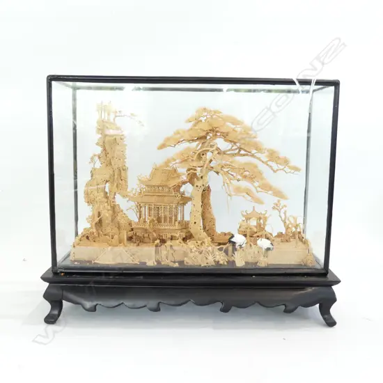 ORIENTAL CORK LANDSCAPE IN DISPLAY CASE W.300mm