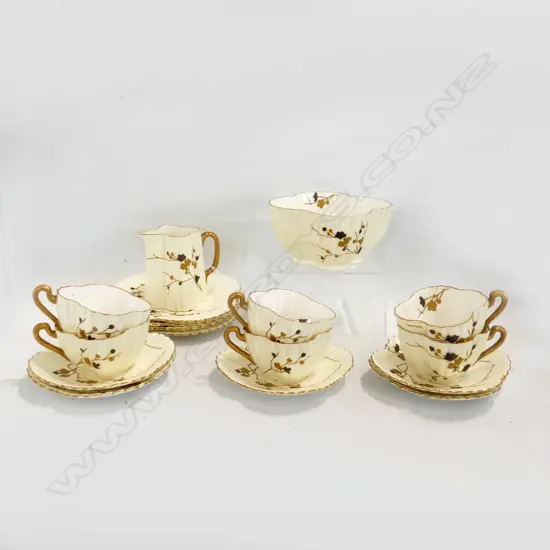 17 PCE ANTIQUE TEA SET (1 CUP w. HAIRLINE, 1 PLATE BROKEN)