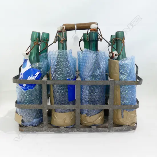 VINTAGE METAL CRATE w. 8 BOTTLES W.410mm