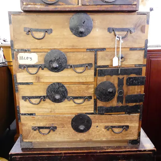 JAPANESE SMALL TANSU CHEST 7 drawer 1 door H.565mm 19thC