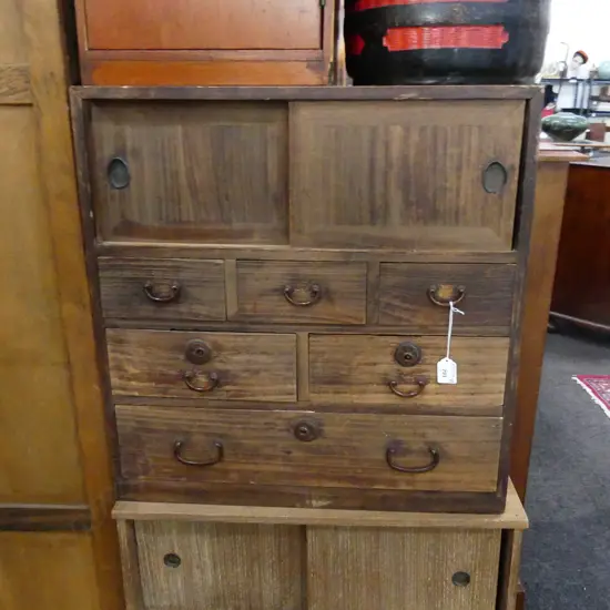 OLD JAPANESE SMALL TANSU CHEST 6 drawer + 2 door H.590mm