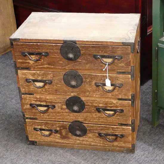 19thC JAPANESE SMALL TANSU CHEST 4 drawer H.575mm.