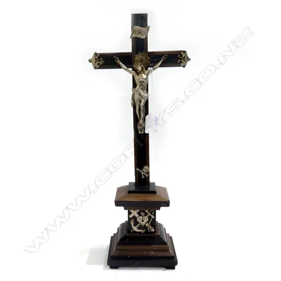 ART NOUVEAU CHRIST ON THE CROSS, WOOD & METAL, H.425mm