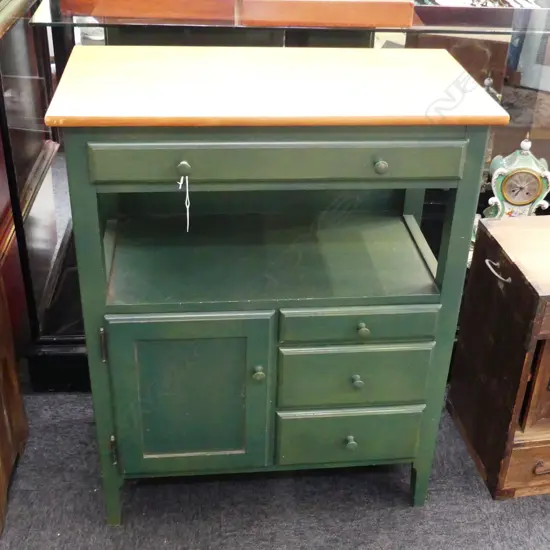 GREEN CABINET 4 DRAWERS H802MM open section & wood top