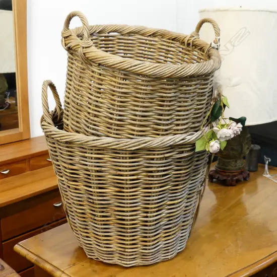 2 LG WOVEN CANE BASKETS