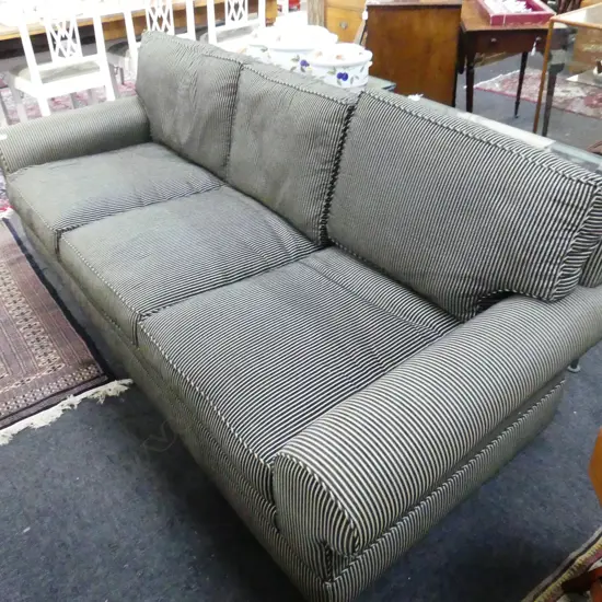 CONTEMPORARY ROLL ARM STRIPED SOFA - DESIGNERS COLLECTION - BACK FADED - 2100x900x850mm