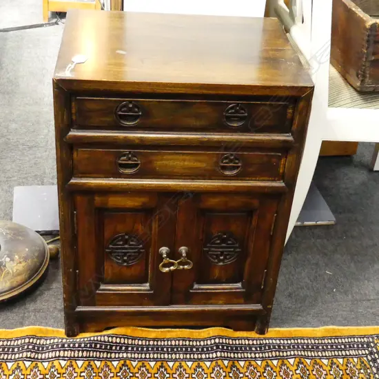 CHINESE HARDWOOD 2 DRAWER 2 DOOR CABINET H620MM W460MM