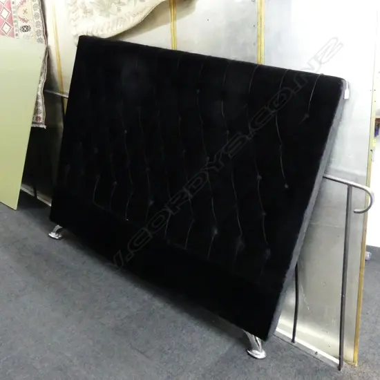 BLACK VELVET BUTTONED BED HEADBOARD H.1.5m x W.1.6mm