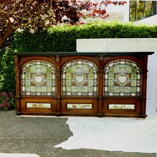 An impressive Victorian mahogany and leadlight triple pub window