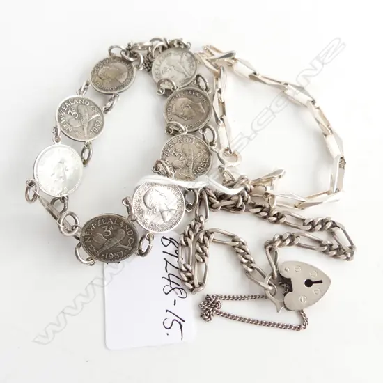 SILVER NZ THREE PENCE BRACELET + 2 OTHER SILVER BRACELETS