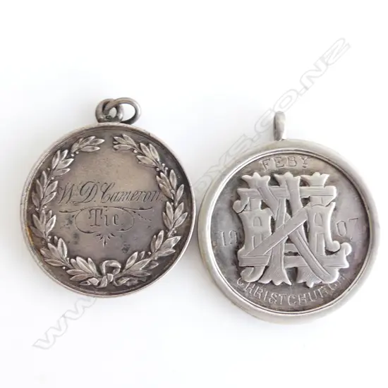 2 NZ SILVER SPORTS MEDALS 1 MARKED S KOHN& CO WELLINGTON 