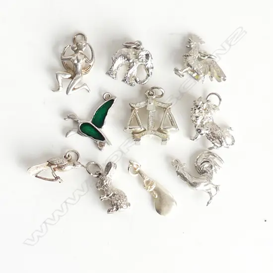 9 VARIOUS SILVER CHARMS NZ ETC