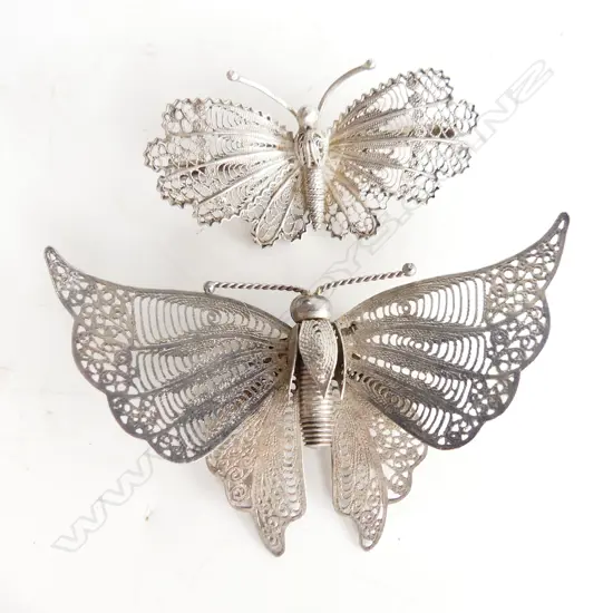 2 BUTTERFLY BROOCHES, SMALLER 800 SILVER