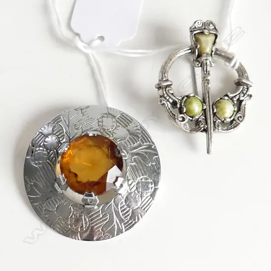 2 SCOTTISH BROOCHES; CAIRNGORM & CELTIC SCARF BROOCH (FAULTY PIN)
