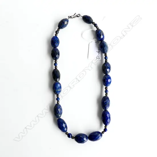 OLD AFGHANI FACETED LAPIS LAZULI NECKLACE L.522mm facetted oval lge beads