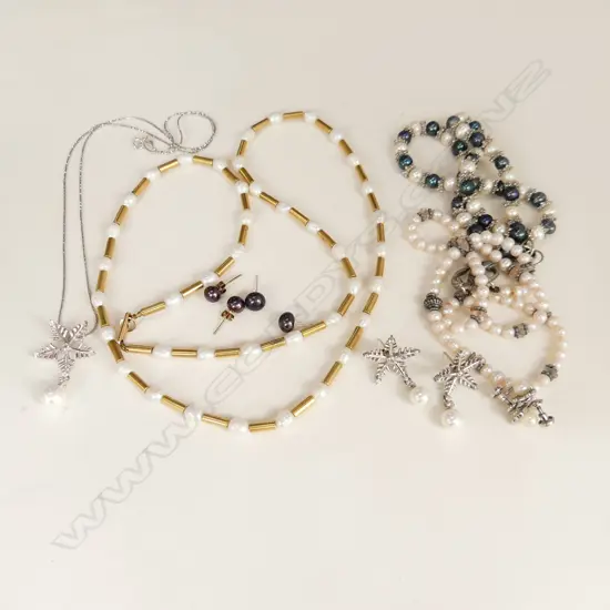 ASST. STG & PEARL JEWELLERY; 4 NECKLACES, 4 PRS EARRINGS 