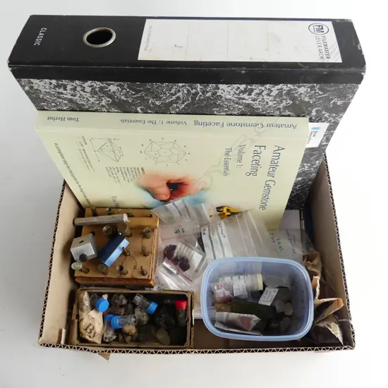 BOX 2 BOOKS AMATEUR GEMSTONE FACETING TOOLS & UNFACETED ROCKS & GEMS
