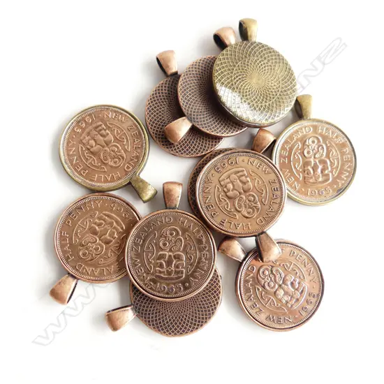 12 NZ HALF PENNY PENDANTS